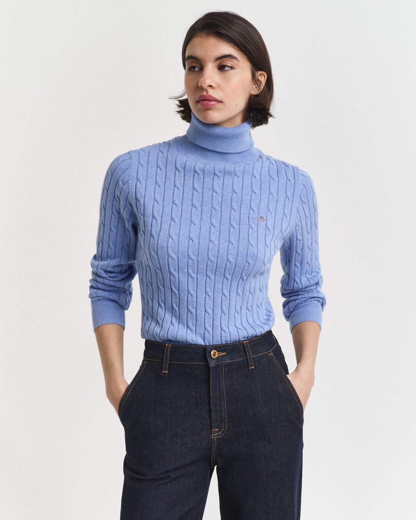 Pull col roulé en maille torsadée de coton stretch