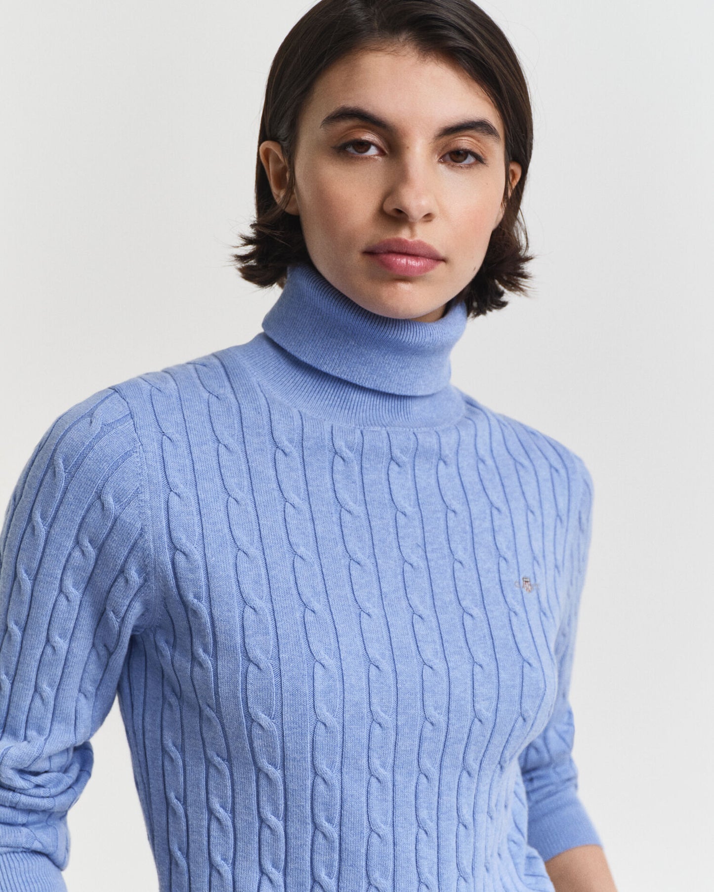 Pull col roulé en maille torsadée de coton stretch
