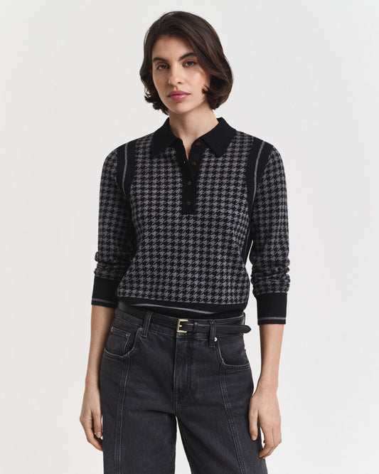 Polo en maille jacquard pied-de-poule