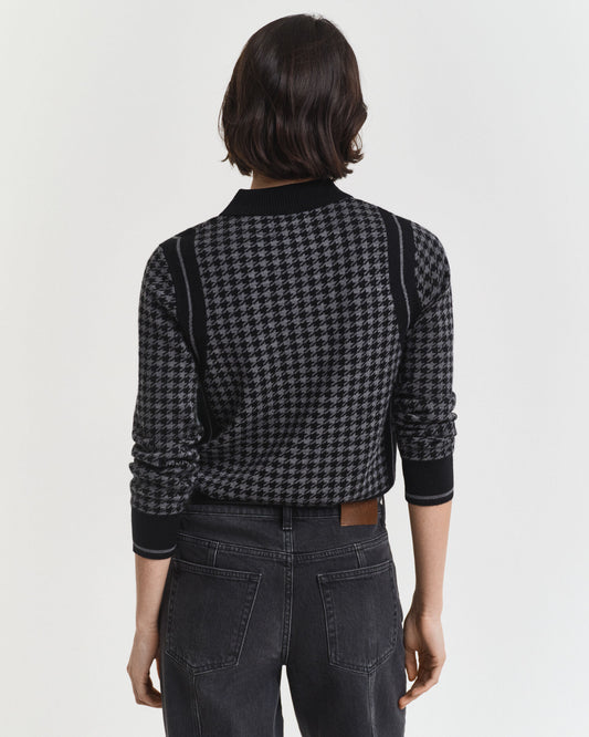 Polo en maille jacquard pied-de-poule
