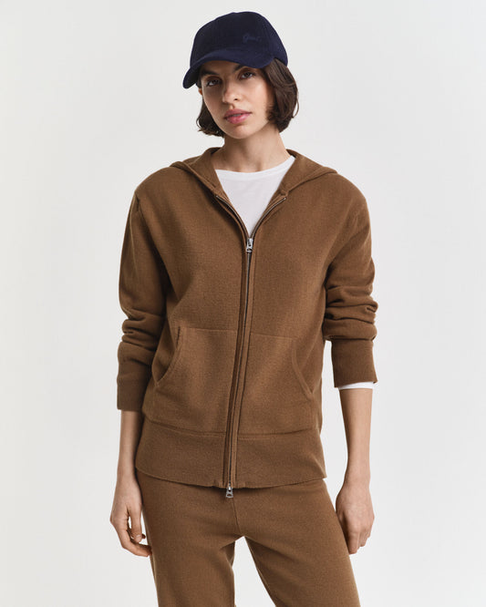 Superfeiner Lammwoll-Kapuzenpullover mit Reißverschluss
