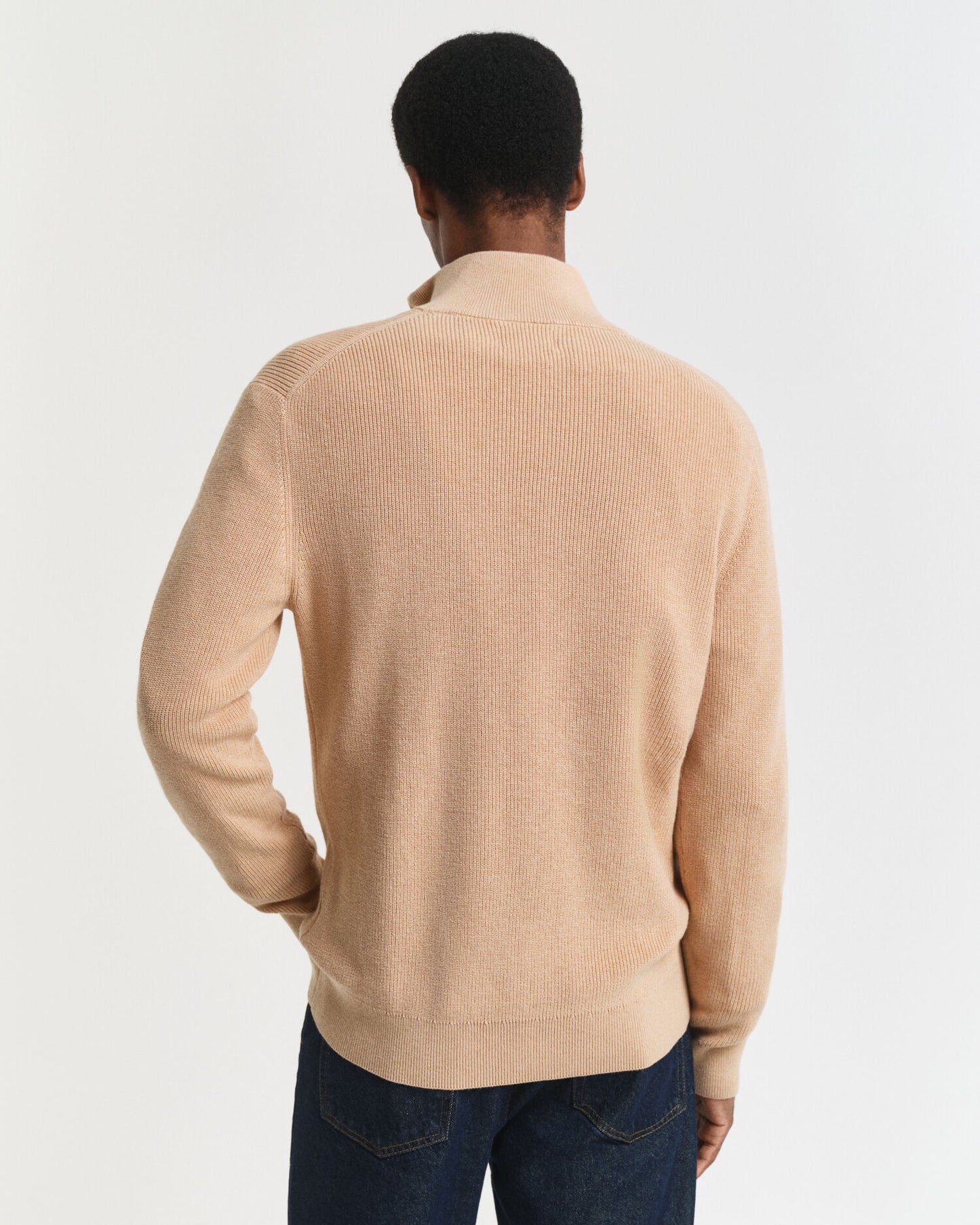 Rippstrick-Pullover aus Baumwoll-Merinowolle mit halbem Reißverschluss