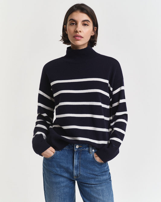 Pull col roulé en laine d'agneau superfine rayé