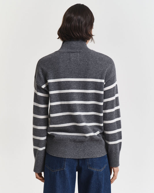 Gestreifter Superfein-Lambswool-Rollkragenpullover