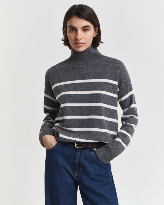 Gestreifter Superfein-Lambswool-Rollkragenpullover