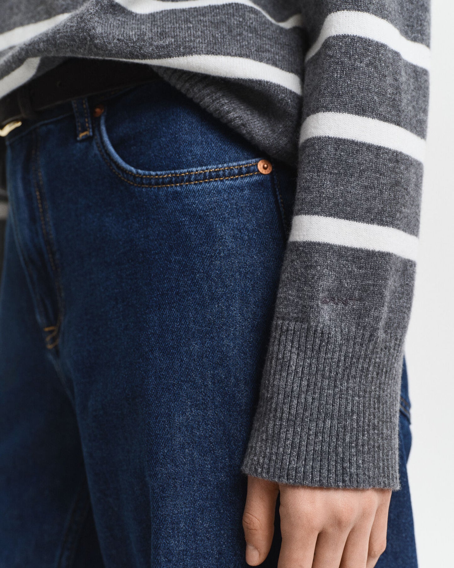 Gestreifter Superfein-Lambswool-Rollkragenpullover