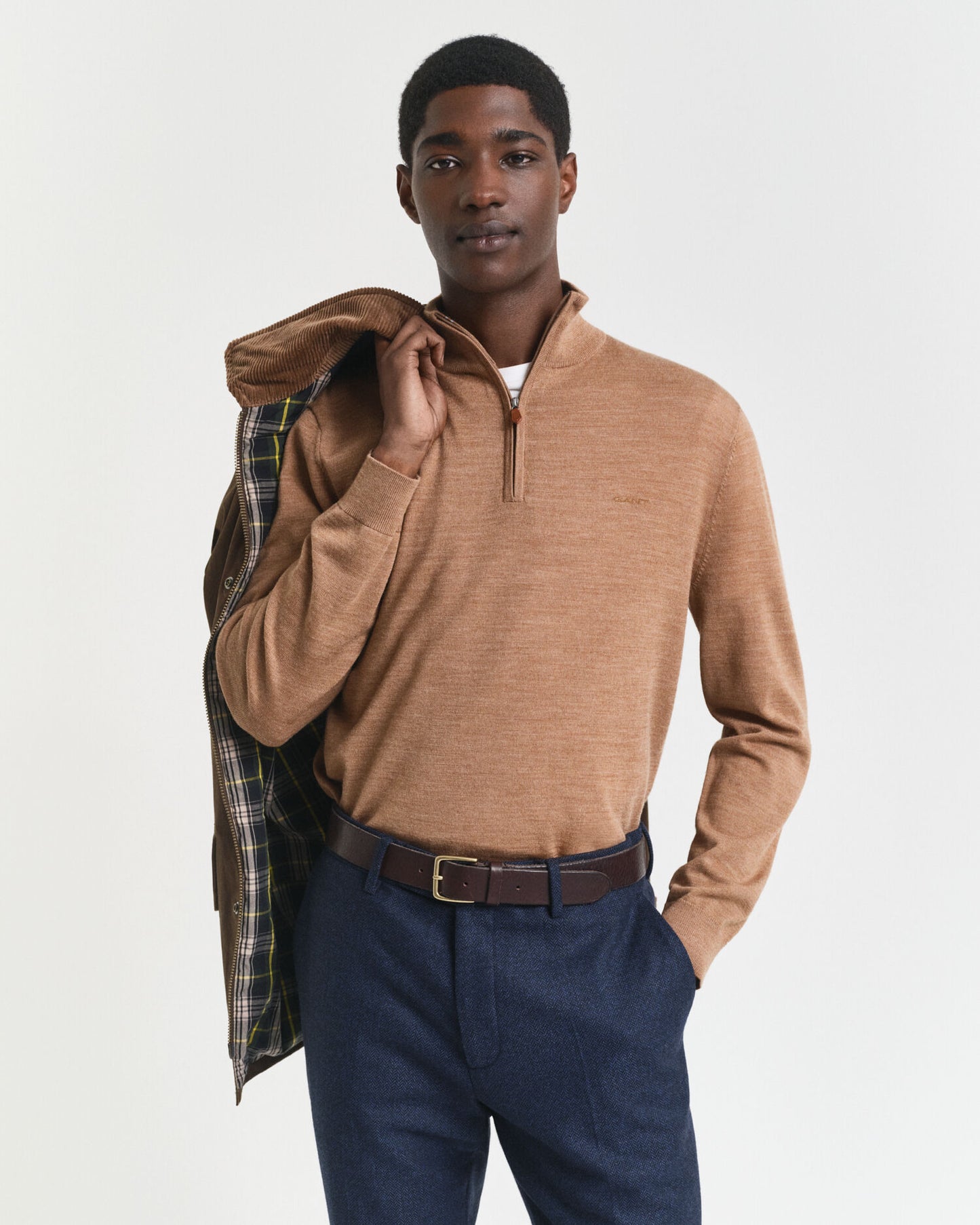 Pull à demi-zip en laine mérinos extra fine