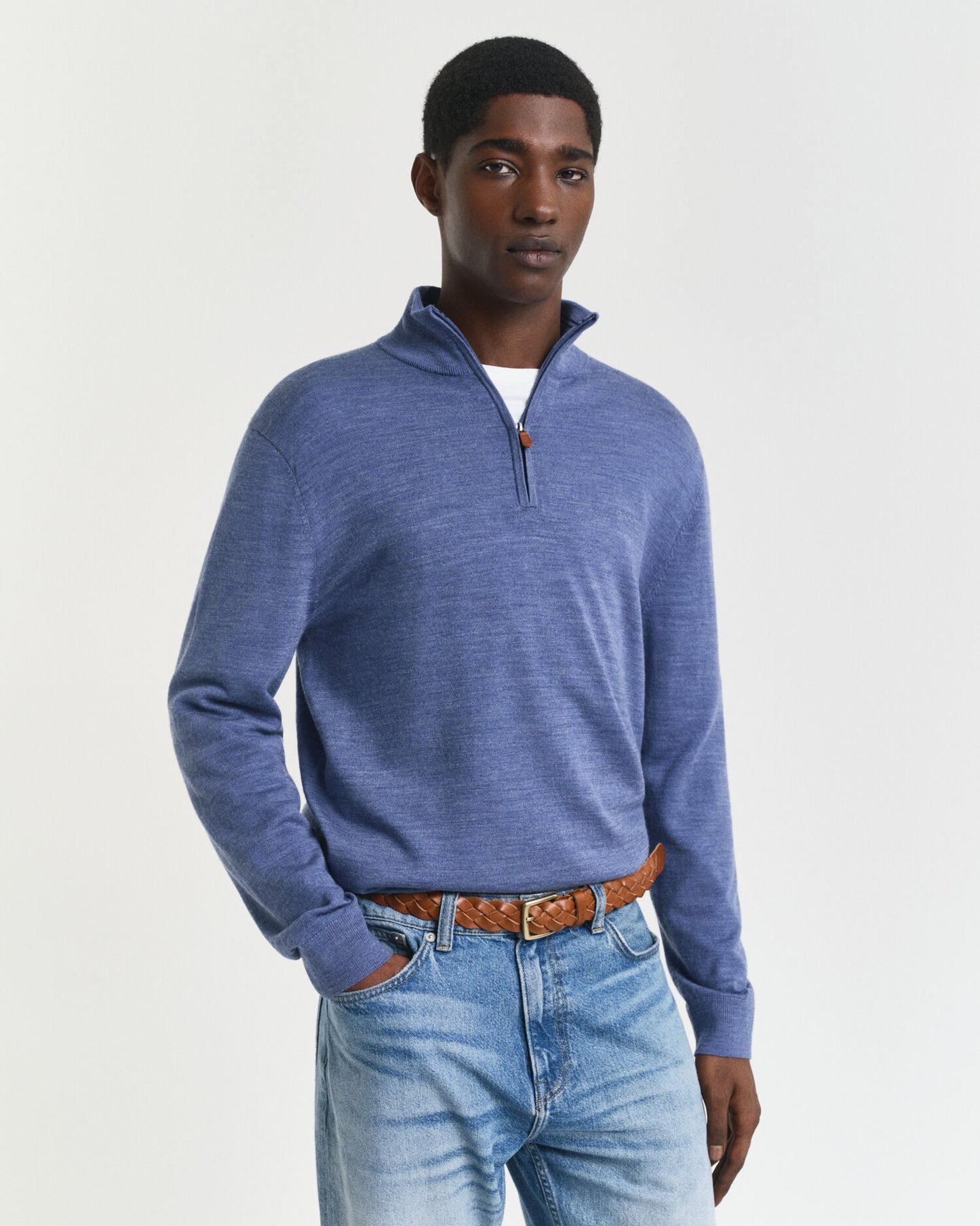 Pull à demi-zip en laine mérinos extra fine