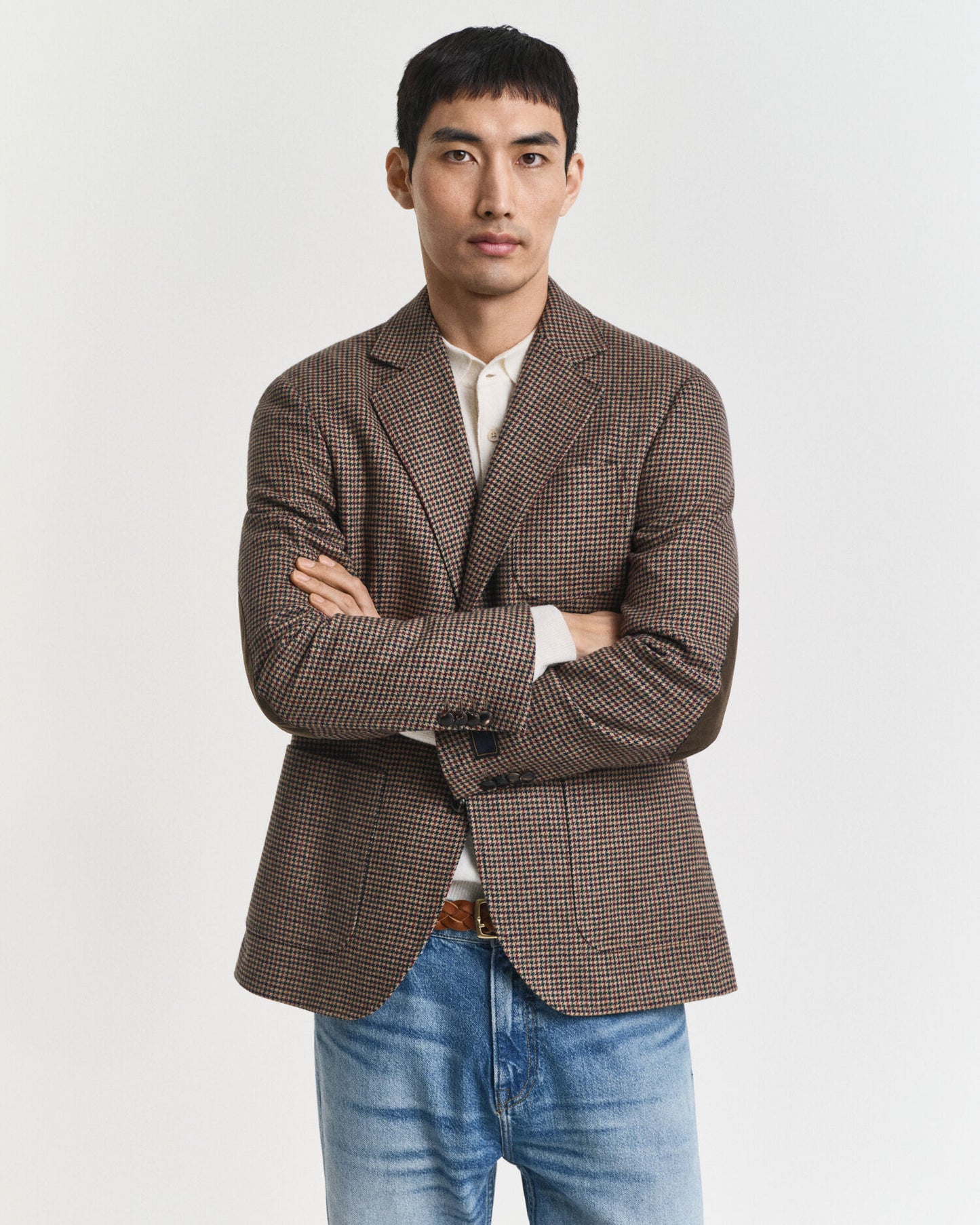 Slim-Fit Blazer mit Hahnentrittmuster