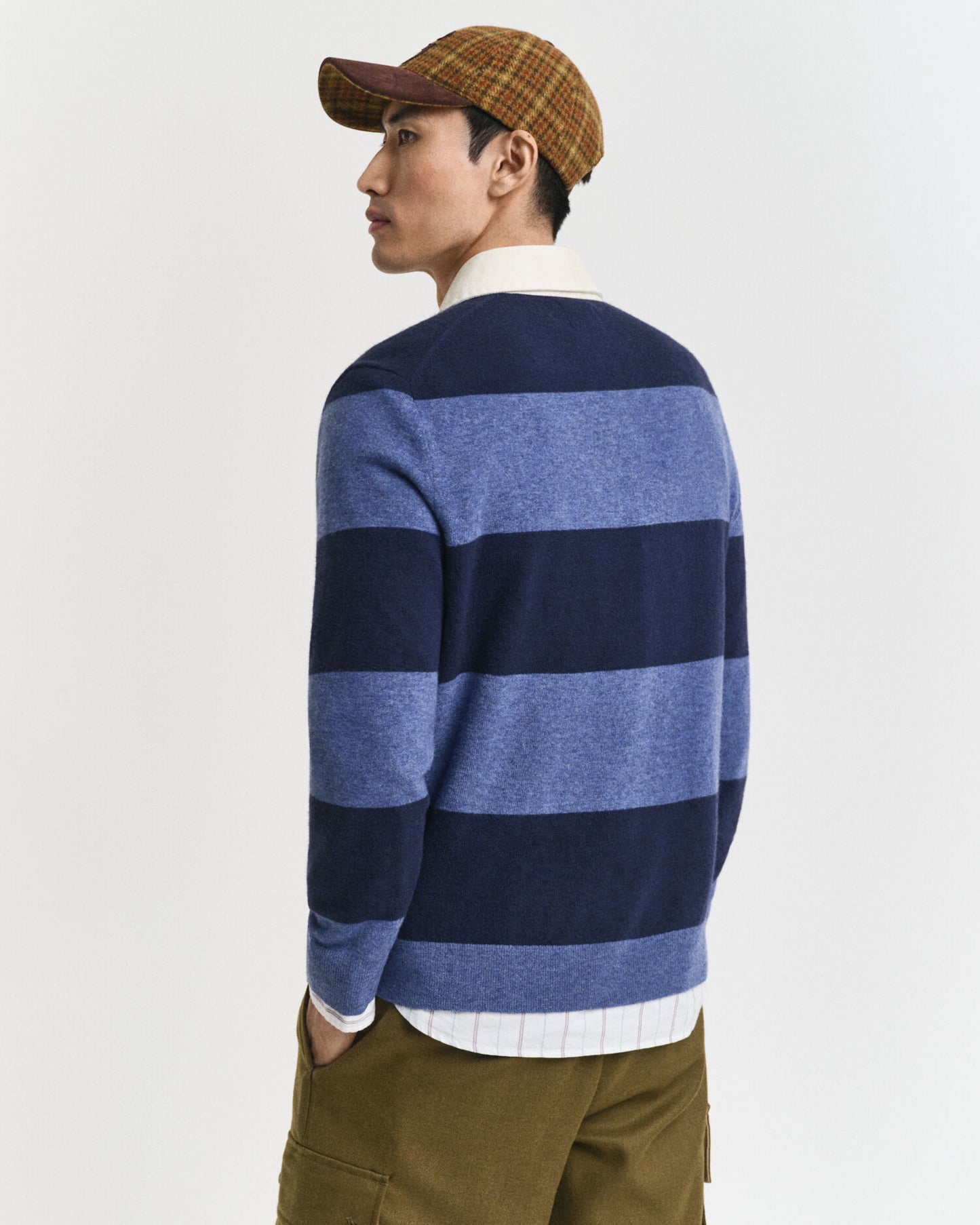 Gestreifter Extrafeiner Lammwoll-Rugby-Pullover