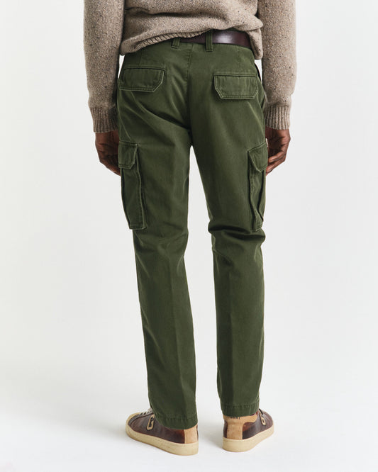 Pantalon Cargo en Sergé de Coton Coupe Droite