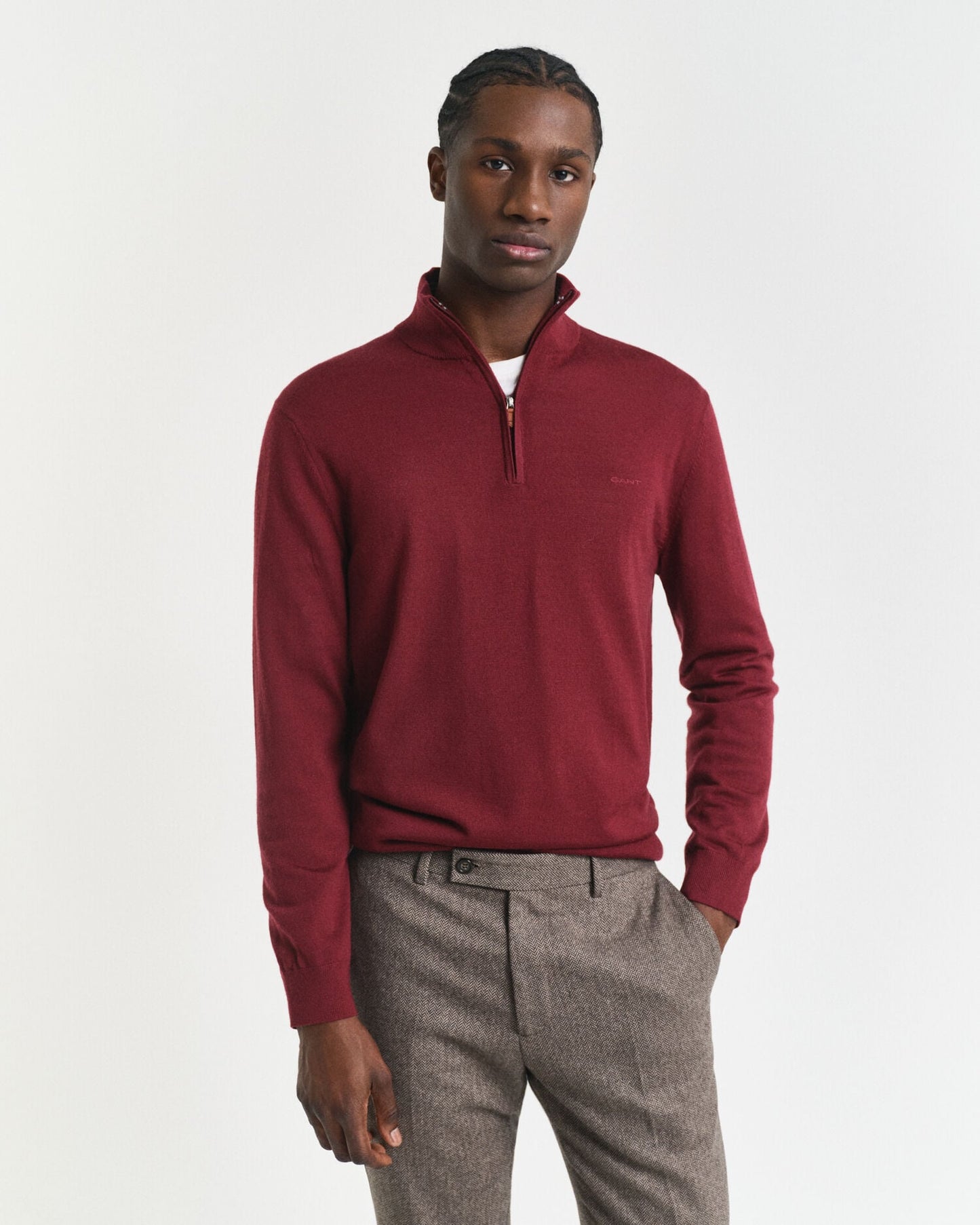 Pull à demi-zip en laine mérinos extra fine