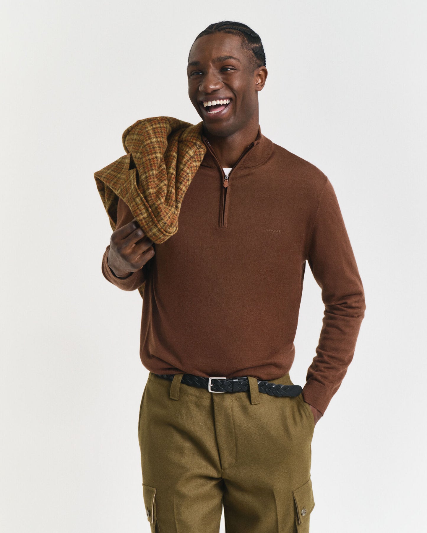 Pull à demi-zip en laine mérinos extra fine
