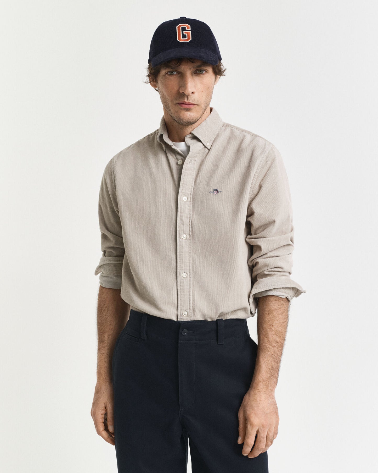 Chemise en velours côtelé de coton coupe droite