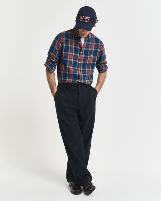 Regular Fit Kariertes Indigo-Twill-Hemd
